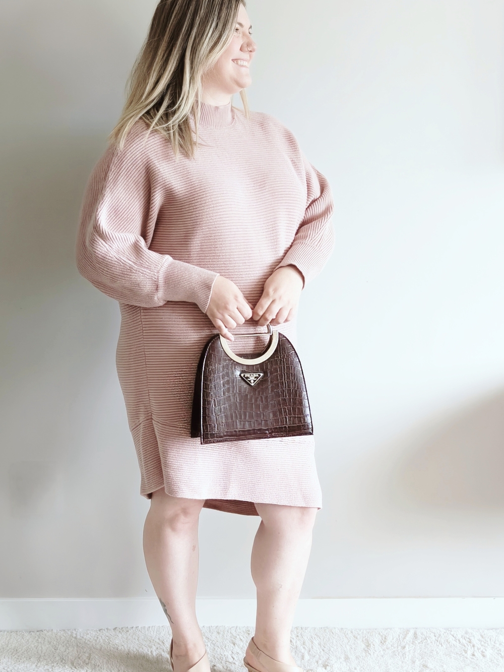 Dex Mauve Dark Rose Ribbed Asymmetrical Mock Neck Sweater Dress 2XL Plus